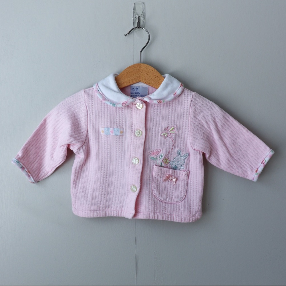 Vintage Y2K Embroidered Bunny Rabbit Pink Cardigan Sweater 6M